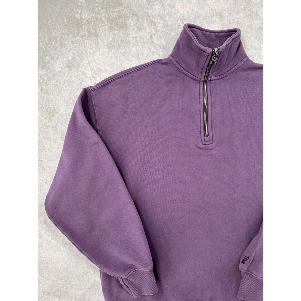 Tna Aritzia Womens Purple Quarter Zip Fleece Sweatshirt Pullover Pockets SZ 14